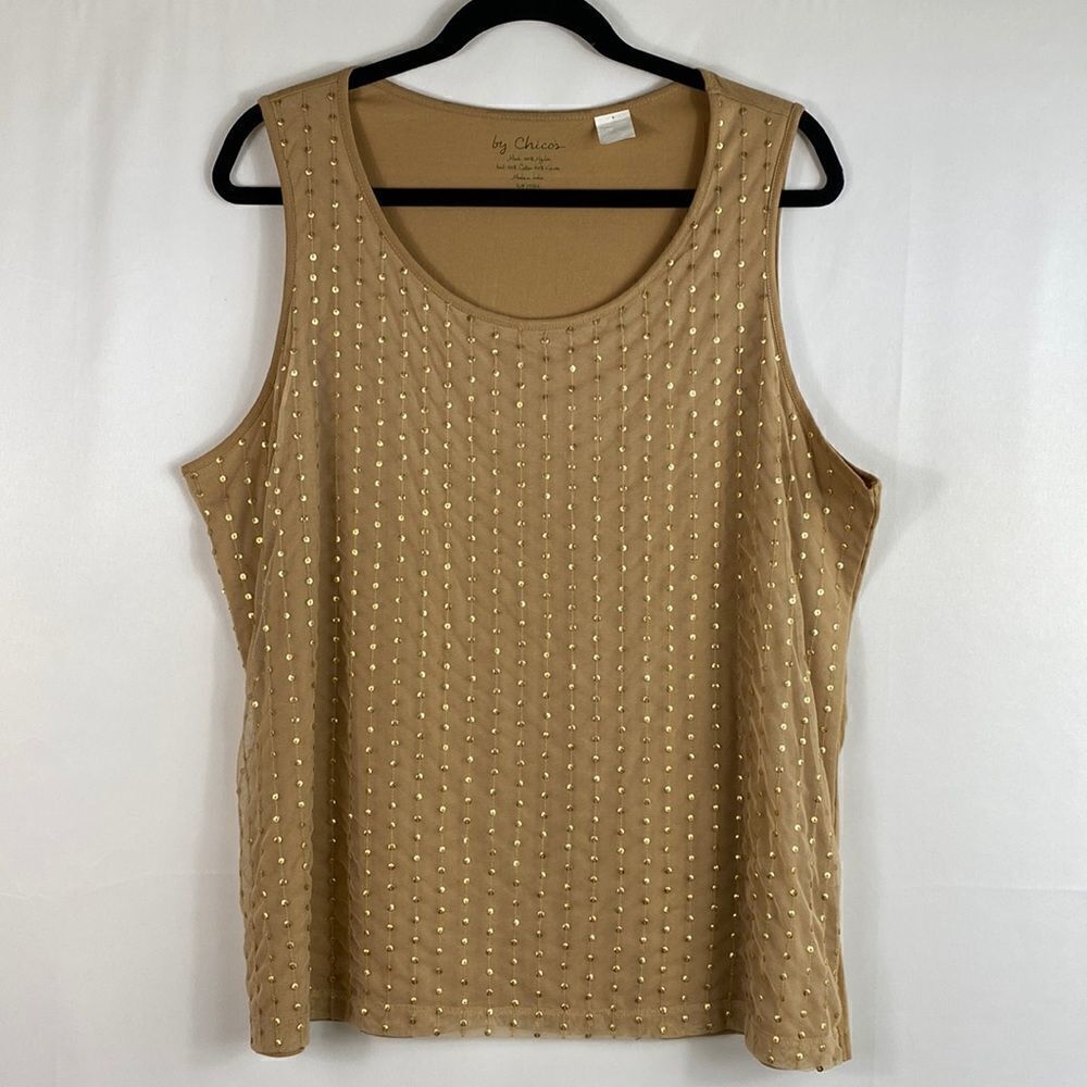 By Chico’s tan cotton blend embellished tank top size XL